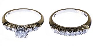 14k White Gold and Diamond Wedding Ring Set