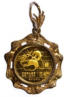 China 1989 5 Yuan Gold Panda Coin in 14k Gold Bezel
