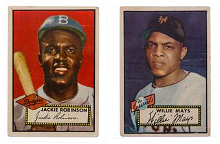 1952 Topps Jackie Robinson and Willie Mays Baseball Trading Cards