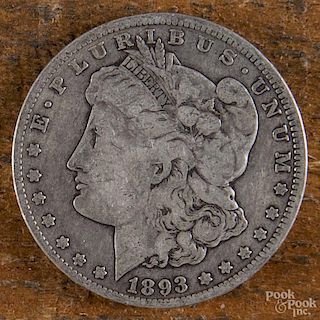 Morgan silver dollar, 1893 O, VG.