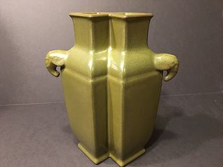 OLD Chinese Tea Dust Double Square Vase, Qianlong mark. 8" high