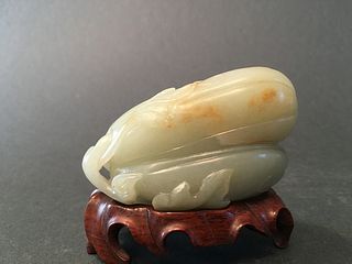 Old Chinese celadon white jade carvings of double squash, 18/19th century