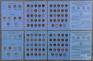 Two partial sets of Flying Eagle and Indian Head cents, 1857-1909, in two collection books