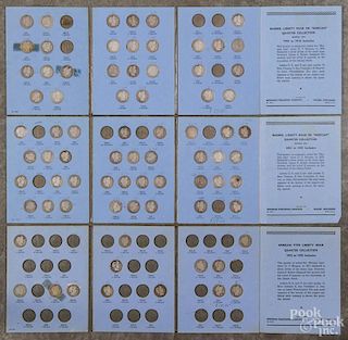 Three partial sets of Barber quarters, 1892-1916, in three collection books
