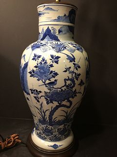 ANTIQUE Chinese Large Blue and White Vase Lamp, early Qing, 18th/19th century. 18" vase ltself