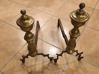 OLD Brass Andirons, 18 1/2" high, 18th-19th century