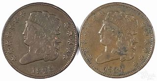 Half cent, 1828, VG-F, together with an 1834 Half Cent, VG-F.