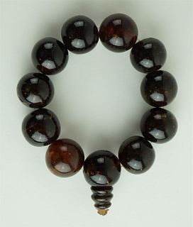 OLD Chinese large beads of amber hand bracelace- 19th century