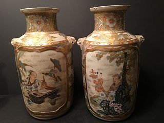ANTIQUE Japanese Satsuma Vases, Meiji period. 14" high