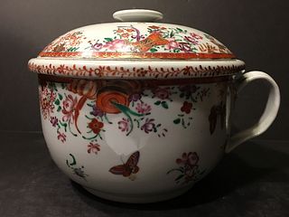 OLD Chinese Flower Chamber Pot with lid, 18th century. 9 1/2" x 7 1/2"