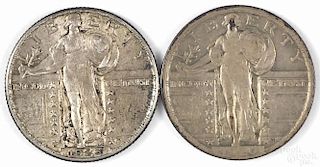 Two Standing Liberty quarters, to include a 1920, F, and a 1926, AU.