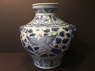 A Fine Large Chinese Blue and White Vase, 14 1/2" H x 12 1/2" wide