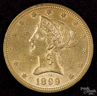 Ten dollar gold coin, 1899, uncirculated.