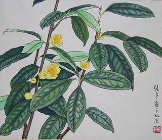 Ren Yu (B. 1945) "Yellow Camellias"