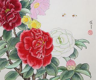 Ren Yu (B. 1945) "Camellias"
