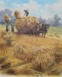 Dennis Lyall (B. 1946) "Amish People Haying"