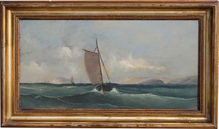 American School, Sailboats in Rough Seas Painting