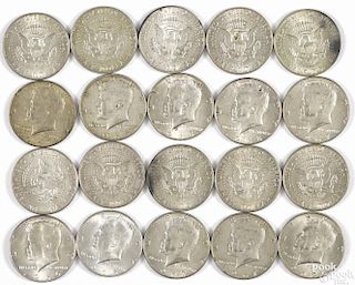 Twenty Kennedy half dollar coins, forty percent silver, XF-AU.