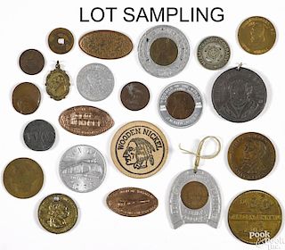 Collection of assorted coins, tokens, and medals, to include several elongated souvenir coins