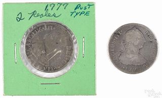 Two Mexican 2 reales, to include a 1776, AG, and a 1777, VG.