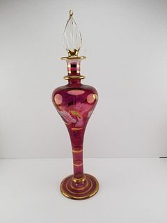 Vintage Gilt Cranberry Glass Bud Vase