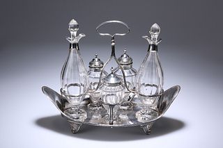 AN OLD SHEFFIELD PLATE AND SILVER CRUET SET, LATE 18TH CENTURY, the six bot