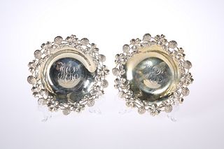 A PAIR OF AMERICAN STERLING SILVER-GILT SMALL DISHES OR COASTERS, LATE 19th