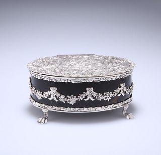 A LARGE EDWARDIAN SILVER AND TORTOISESHELL DRESSING TABLE OR JEWELLERY BOX,