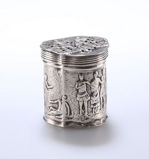 A SMALL DUTCH SILVER BOX, SECOND HALF OF THE 19th CENTURY, the shaped oval 