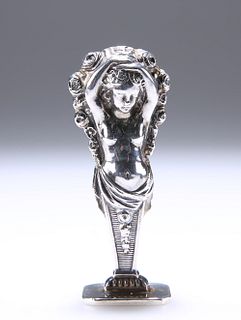 A LATE VICTORIAN SILVER DESK SEAL, FORMED AS A CARYATID, CHESTER 1899, the 