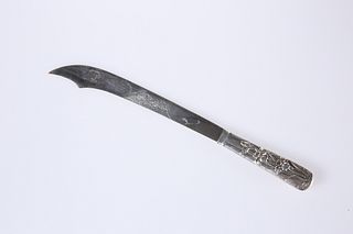 A JAPANESE PAPER KNIFE, PROBABLY SILVER, in the form of a cutlass, the hand