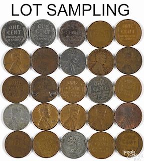 Large group of Lincoln wheat pennies, mostly culls, together with other assorted coins and tokens