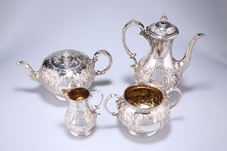 A GOOD VICTORIAN SILVER FOUR PIECE TEA AND COFFEE SERVICE, MARTIN HALL & CO