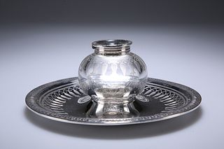 AN EARLY VICTORIAN SILVER INKSTAND, JOHN WILMIN FIGG, LONDON 1854, the acid