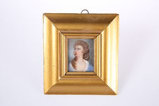 A PORTRAIT MINIATURE OF A YOUNG WOMAN IN 18th CENTURY STYLE, probably c. 19