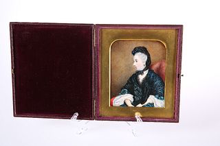 A VICTORIAN PORTRAIT MINIATURE OF A LADY ON IVORY, in fitted hinged leather