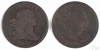 Two Draped Bust half cents, to include an 1800 and an 1807, G-VG.