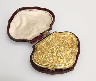 A GEORGE II GOLD SNUFF-BOX, APPARENTLY UNMARKED, CIRCA 1740, cartouche shap