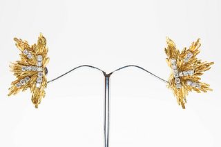 A PAIR OF 1960s 18CT GOLD AND DIAMOND CLIP EARRINGS BY BEN ROSENFELD, desig