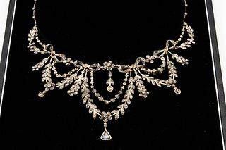 AN EARLY 19TH CENTURY OLD CUT DIAMOND FRINGE NECKLACE, the front with artic