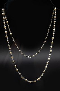 A SEED PEARL SET PLATINUM NECKLACE CHAIN, of fine circular links set evenly