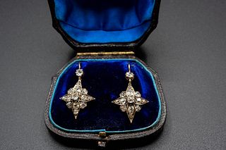 A PAIR OF LATE 19TH CENTURY DIAMOND SET EARRINGS, the star shaped mounts se