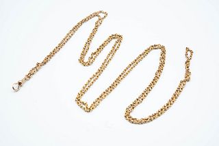 A VICTORIAN 15CT GOLD GUARD CHAIN, formed of twisted figure of eight links,