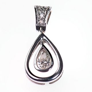 AN 18CT WHITE GOLD AND DIAMOND PENDANT, the oval cut pendant set to the cen
