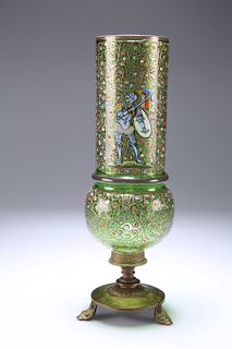 A LATE 19TH CENTURY BOHEMIAN GLASS VASE, of sleeve form with a spherical ba