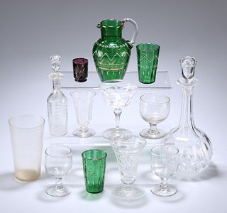 A COLLECTION OF PREDOMINANTLY 19TH CENTURY GLASS, including enamelled green