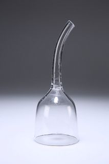 A RARE 18TH CENTURY GLASS WINE FUNNEL, with cranked spout to deflect the wi