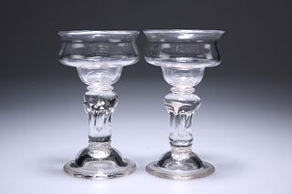 A PAIR OF MID-18TH CENTURY SWEETMEAT GLASSES, each with saucer top and dome