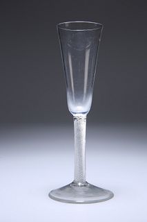 A TALL ALE GLASS, MID-18TH CENTURY, with drawn trumpet bowl and airtwist st