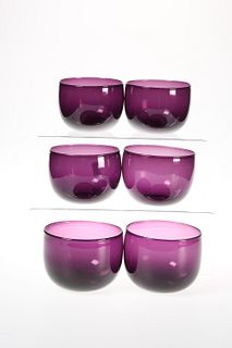A SET OF SIX VICTORIAN AMETHYST GLASS FINGER BOWLS, of plain rounded form. 
